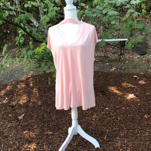 Sejour Blush Pink top, lace trim v-neck